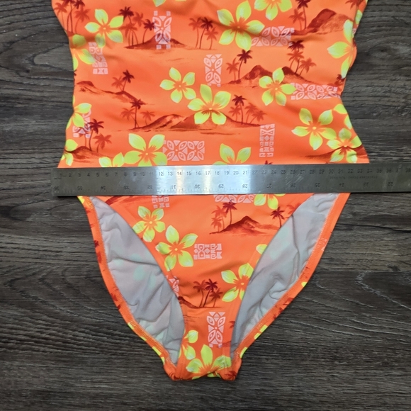 Vintage Ocean Avenue Tropical Hawaiian One Piece Swimsuit Orange Yellow Floral - Picture 7 of 7